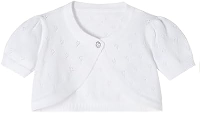 RIMILLCESS Girls Cardigan – White Knit Bolero Shrug, Size 7‑8