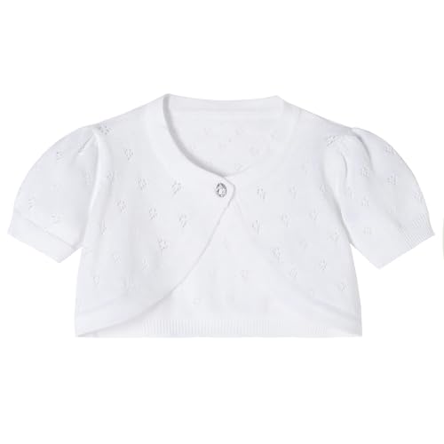 RIMILLCESS Girls Cardigan – White Knit Bolero Shrug, Size 7‑8