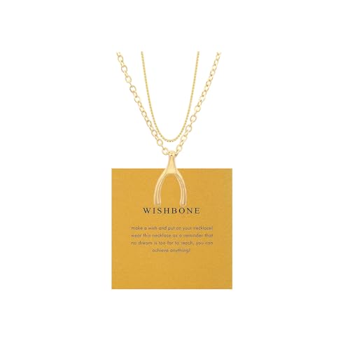 LIU JUN WishBone Necklace For Women, 14K Gold Plated...