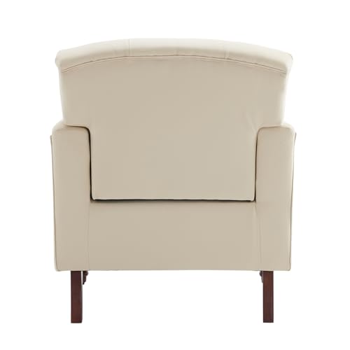 MOJAY-Faux-Leather-Accent-Chair-Mid-Century-Modern-Living-Room-Chair-Comfy-Armchair-with-Thick-Padded-Cushion-Lounge-Sofa-Club-Chair-with-Sturdy-Wood-Legs-for-Bedroom-Home-Office-Ivory-White MOJAY Faux Leather Accent Chair Mid Century Modern Living Room Chair Comfy Armchair with Thick Padded Cushion Lounge Sofa Club Chair with Sturdy Wood Legs for Bedroom Home Office Ivory White