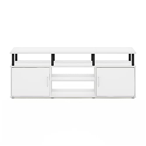 Image of Furinno Jensen Entertainment Center Stand for TV up to 70 Inch, Plastic Pole, Solid White /Black