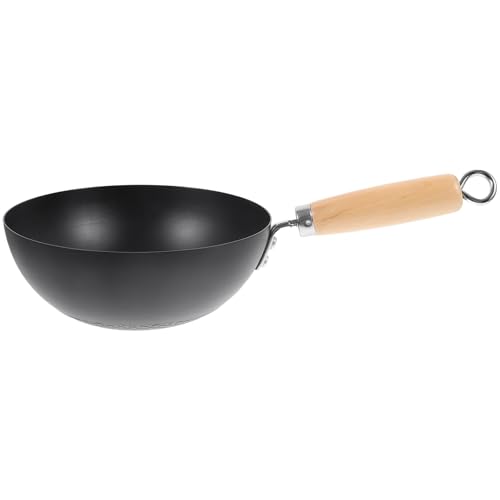 CANIGHT Wok Pequeño de 20 Cm sin Recubrimiento, Sartén de Cocina de Hierro Fundido para Estufa de Gas, Olla Tradicional Japonesa para Cocinar al Vapor y Freír, Sartén Wok Antiadherente,