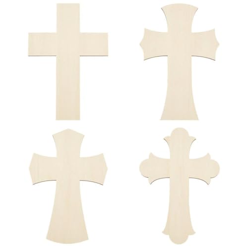 FINGERINSPIRE 4 Pcs 4 Styles Wooden Mosaic Base 9.8x6.6x0.2 inch Cross Shapes Mosaic Substrates for Sunday School Window Art Classroom Decorations Crafts Creative Art Projects