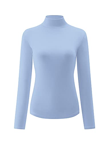 Image of Kindcall Womens Slim Fitted Mock Turtleneck Tops Long Sleeve Lightweight Base Layer Shirts