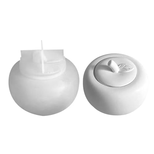Holdes Moldes de tarro de vela para hormigón, molde de hormigón para tarro de vela con tapa, moldes de hormigón de silicona en forma de fruta para portavelas, recipientes de velas, moldes de cemento