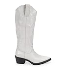 BOSANOVA Botas Estilo Cowboy de caña Alta con Detalle de Cosido Decorativo a Contraste y Suela Efecto Madera de 5'5 cm. Cierre con Cremallera. Calzado para Mujer Beige 36