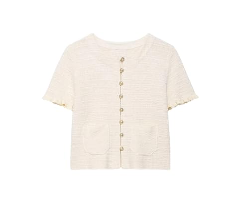 Women's Summer Round Neck Short Sleeved Knitted Button Jacket - Main Image