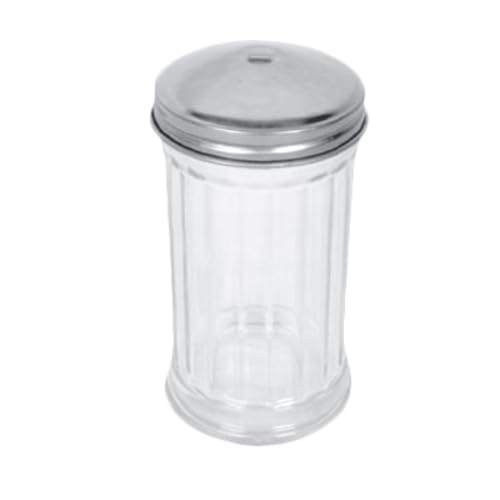 FSE GLTWSJ012H Sugar Pourer, 12 oz. Capacity, Paneled Glass, Center Hole Cap, Dishwasher Safe, Stainless Steel, Pack of 12