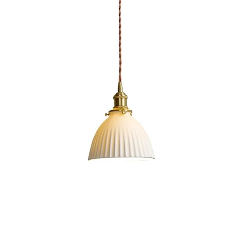 Suspension céramique blanche LED et cuivre chic pour salon moderne