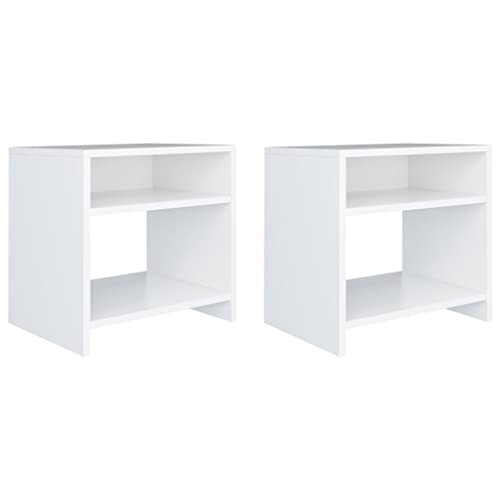 vidaXL 2X Tables de Chevet Table de Canapé Table de Nuit avec Un Compartiment Ouvert et Une Etagère Salon Chambre à Coucher Blanc Aggloméré 40x30x40 cm