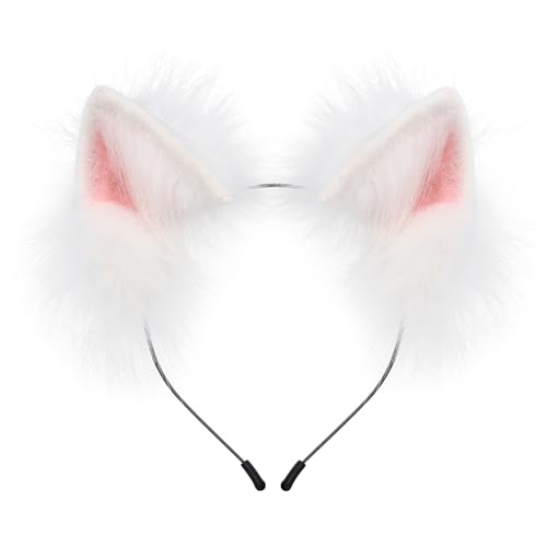 HAOAN Handmade Faux Fur Animal Cat Ears Headband Furry Fox Wolf Hairhoop Headwear Costume Accessory