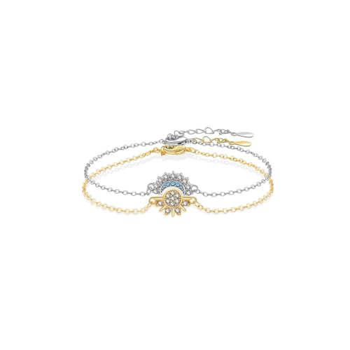 Gkaopi Set Luna y Sol Pulsera Parejas Conectadas con Brazalete Ajustable Oro y Plata, Circonita Brillante para Familia Amiga Novios