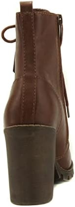 Soda Womens Malia Faux Lace Up Chunky Lug Sole Combat Ankle Boot (8, TAN, numeric_8) | Image 3