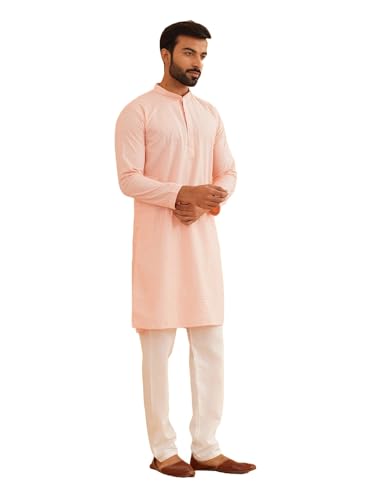 Image of SOJANYA (Since 1958 Men's Cotton Embroidered Thread Work Kurta With white churidar Pyjama
