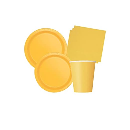 Isola Party Kit de fiesta de cumpleaños amarillo sólido ecológico (16 platos, 14 tazas, 20 servilletas)