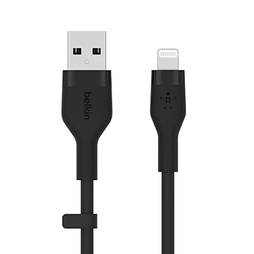 Image of Belkin BoostCharge Flex Silicone USB Type A to Lightning Cable (2M /6.6FT), MFi Certified Charging Cable for iPhone 14 /14 Plus, 13, 12, Pro, Max, Mini, SE, iPad and More - Black