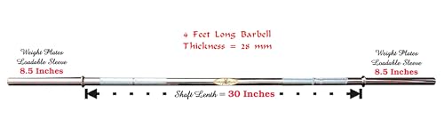 Image of Gyming World ( 4 feet ) Solid 28 mm Thickness Barbell | Standard Straight Weight Bar | with 2 spring Locks