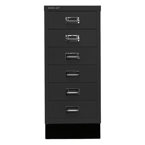 BISLEY MultiDrawer, 29er Serie mit Sockel, DIN A4, 6 Schubladen, Metall, 633 Schwarz, 38 x 27.9 x 67 cm