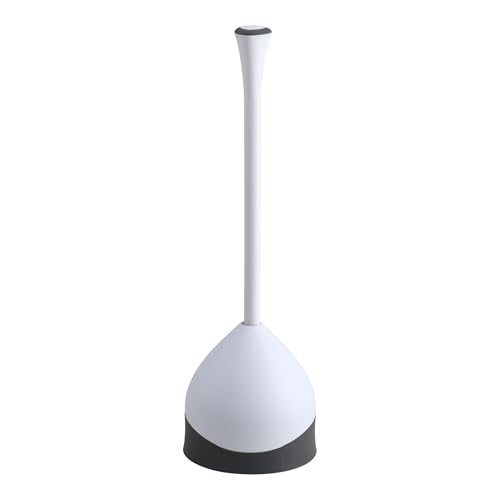 Clorox Toilet Plunger with Hideaway Holder Caddy Heavy-Duty Compact Design with Non-Skid Rubber Base for Bathroom Convenient Storage Toilet Unclogger, 6.5x19.5-Inch, White