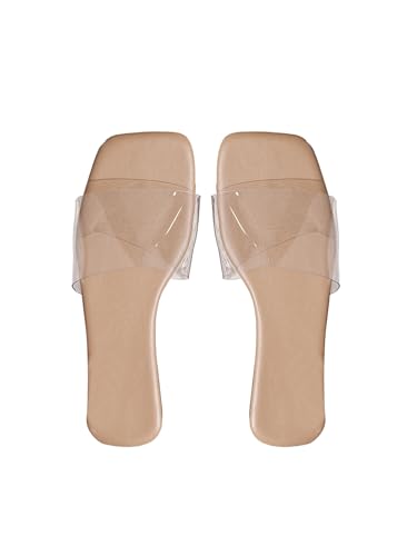 Verdusa Clear Sandals For Women Square Toe Slides Summer Slip On Flat Sandals