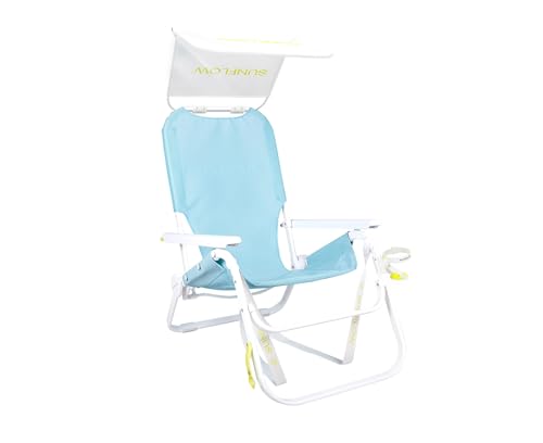 SUNFLOW Shore Thing Premium Beach Chair - Adjustable, Portable, Rust-Resistant, Reclining Beach Chair with UPF 50+ Sun Shade and Drink Holder for The Ultimate in Comfort (Sky Blue)
