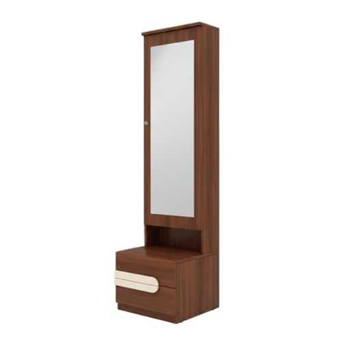 Image of CASPIAN Engineered Wood Single Door Wooden Vanity Dressing Table (Rainforest Brown) | Pre-Assembled Furniture with Mirror | Bedroom Storage for Makeup & Accessories Organizer | 6 Shelves & 2 Drawers