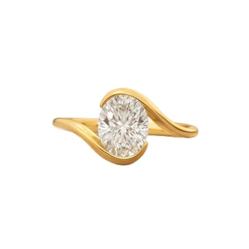 14K Yellow Gold Oval Cut Engagement Ring for Women Modern Bypass Solitaire Ring Minimalist Promise Ring Unique Wedding Jewelry Gift for Her