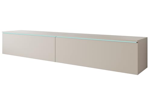 MINIO go for it - Meuble TV Donna, Largeur 180 cm, lowboard, à Poser ou Mural, Meuble TV pour Le Salon, aggloméré stratifié, Couleur : Beige Cachemire