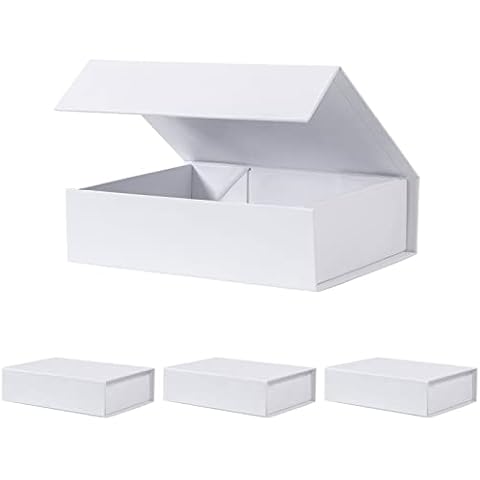 NIGNYA Magnetic Gift Box White, Magnetic Boxes 4 Pack 7x5x2 inches Magnetic Lids Cardboard Gift Boxes Bridesmaid Proposal Box for Presents, Wedding, Birthday, Party Cover