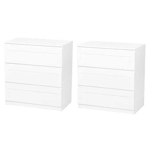 GOKHOMX - Cajonera blanca con 3 cajones, juego de 2, cómoda blanca, habitación adulta y niño, mueble de almacenamiento, moderno, mesita de noche, mueble para dormitorio, salón, entrada de oficina, 70