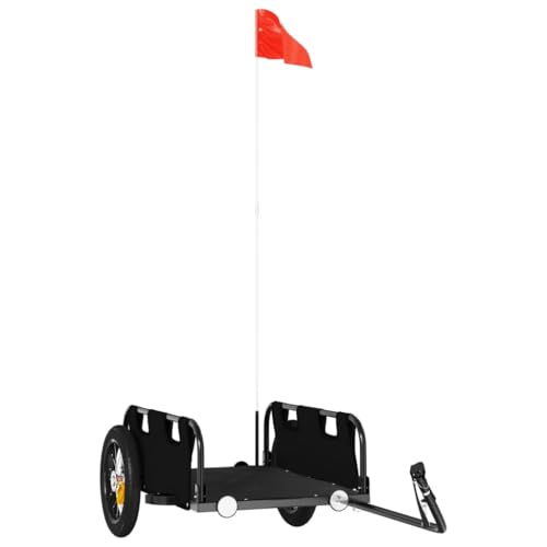 Fasba Fahrradanhänger, Anhänger für Fahrrad, Lastenanhänger mit Deichsel Sicherheitsflagge, Transportanhänger, Schwarz Oxford-Gewebe und Eisen