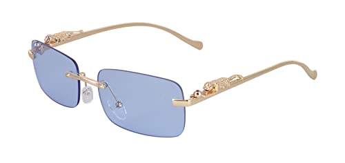 FLAWLESS EYEWEAR Rimless Oversized Sunglasses for Women Men Rectangular Frameless Fashion Shades (Blue)