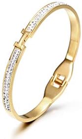 Wistic Stainless Steel Gold Plated Four Leaf Clover Leather Bangles For Women and Girls