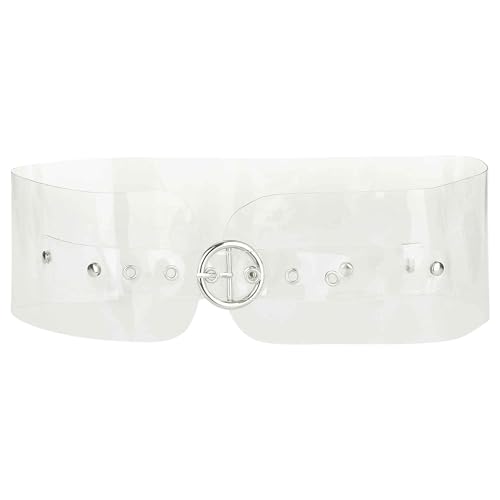 Women Clear Waist Belts, Wide Transparent Round Buckle PVC Waistband Belt for Dress