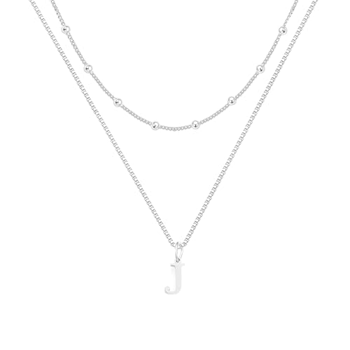 Image of LUXYSODE Initial Necklaces for Wome S925 Silver Letter Necklace Tiny Silver Initial Pendant Name Necklace A-Z Personalized Gift Trendy Jewelry (J)