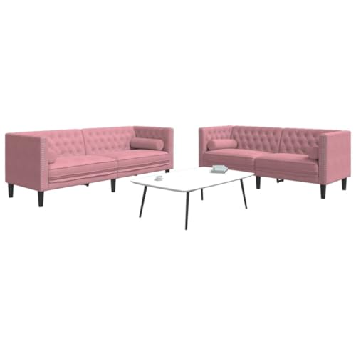 MOBCANT 2-TLG. Chesterfield-Sofa-Set mit Nackenrollen Rosa Samt Wohnlandschaft Couch Polstergarnitur Schlafcouch für Wohnzimmer Wohnung Schlafzimmer Büro MOBCANT 2-TLG. Chesterfield-Sofa-Set mit Nackenrollen Rosa Samt Wohnlandschaft Couch Polstergarnitur Schlafcouch für Wohnzimmer Wohnung Schlafzimmer Büro