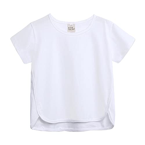 6M‐8Y Summer Girls Shirts Toddler Kids Short Sleeve Tee Shirt Unifo𝐫m Shirts Solid Color Pullover Crop Top