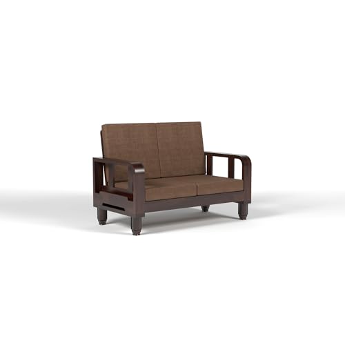 Image of Solid Sheesham Wood 2-Seater Sofa Set - Wooden Sofa Set with Side Newspaper Holder | Elegant Design for Living Room (Design 12)