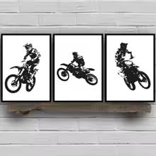 Affiches de motards de motocross MAIMANG lot de 3 impressions sur toile noir et blanc 60x90 cm