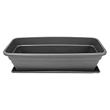  Acan Jardinera eva de plástico con Plato adán 20 litros, 50 cm, Gris. Macetero, Maceta para Plantas y Flores Rectangular de plástico con Agujeros de Drenaje
