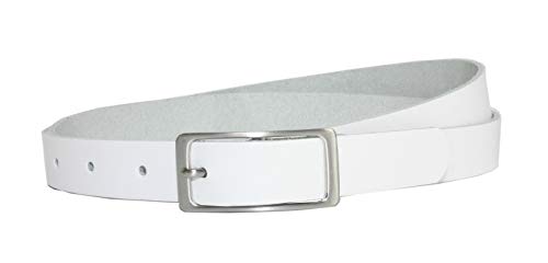 Vascavi Ledergürtel, 2 cm breit, Made in Germany, echt Leder Gürtel für Damen, als Hüftgürtel, kürzbar (110 cm Gesamtlänge 120 cm, Weiß)