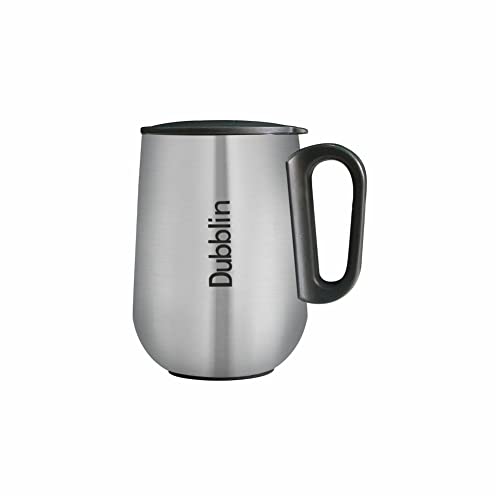 Image of DUBBLIN Rugby Stainless Steel Unbreakable Tea Coffee Mug Double Wall with Handle and Lid, Wide Mouth Mug Keeps Beverages Hot & Cold 270 ML Silver