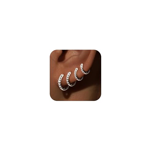 Image of Small Gold Huggie Hoop Earrings Set for Women Men Hypoallergenic 14K Plated Stack Cartilage Earrings, Sterling Silver Multiple Piercing Lightweight Mini Thin Cute Dainty Trendy Jewelry Gifts for Women