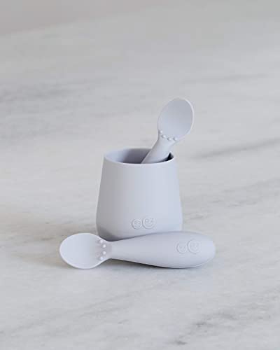 ezpz Tiny Spoon (2 Pack in Pewter) - 6 Months+ - 100% Silicone Spoon for Baby Led Weaning + Purees - Designed by a Pediatric Feeding Specialist - Shower Essentials & Gifts