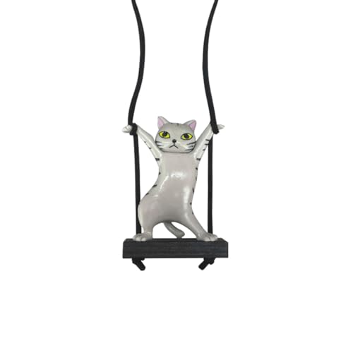 ZIMISI Swinging Cat Car Mirror Hanging Accessories, Funny Rear View Mirror Charm Pendant, Swing Cat Hanging Ornament Decoration, Cute Car Accessories for Women Men (Grey)