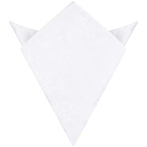 Elerevyo Men's Floral Pocket Squares Embroidered Spring Colorful Flower Pattern Handkerchief for Men One Size White