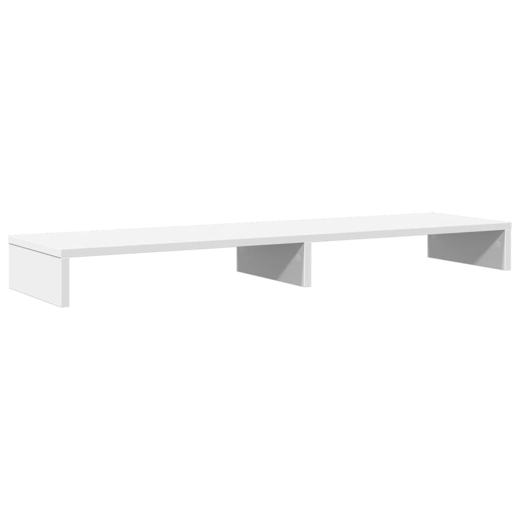 Supporto per monitor bianco, 100 x 27 x 10 cm, in legno per un lavoro ergonomico, adatto per due monitor, con vano portaoggetti, regolabile in altezza, stabile supporto per laptop e PC