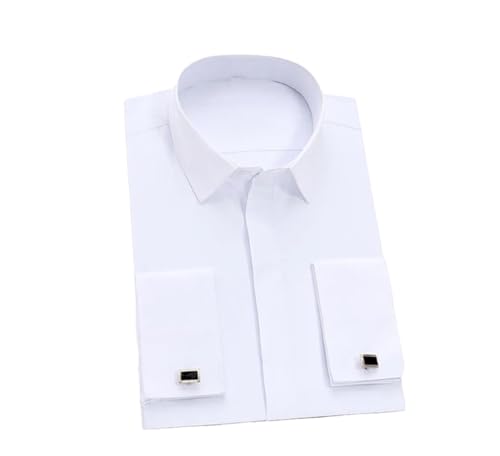 Chemise classique à manches longues pour homme avec boutons cachés et poignets (boutons de manchette inclus), blanc, L