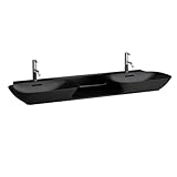 Couleur: Noir Mat Laufen INO lavabo double, 1 trou de robinetterie par vasque, avec trop-plein, 1420x450mm, H8143047161041, Couleur: Noir Mat