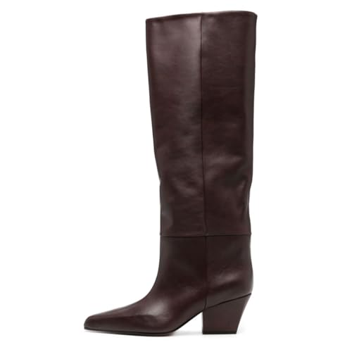 Women Wide Calf Square Toe Knee High Boots Chunky Low Heel Pull On Tall Booties Comfy Cold Weather Party Shoes Size 4-16 US2